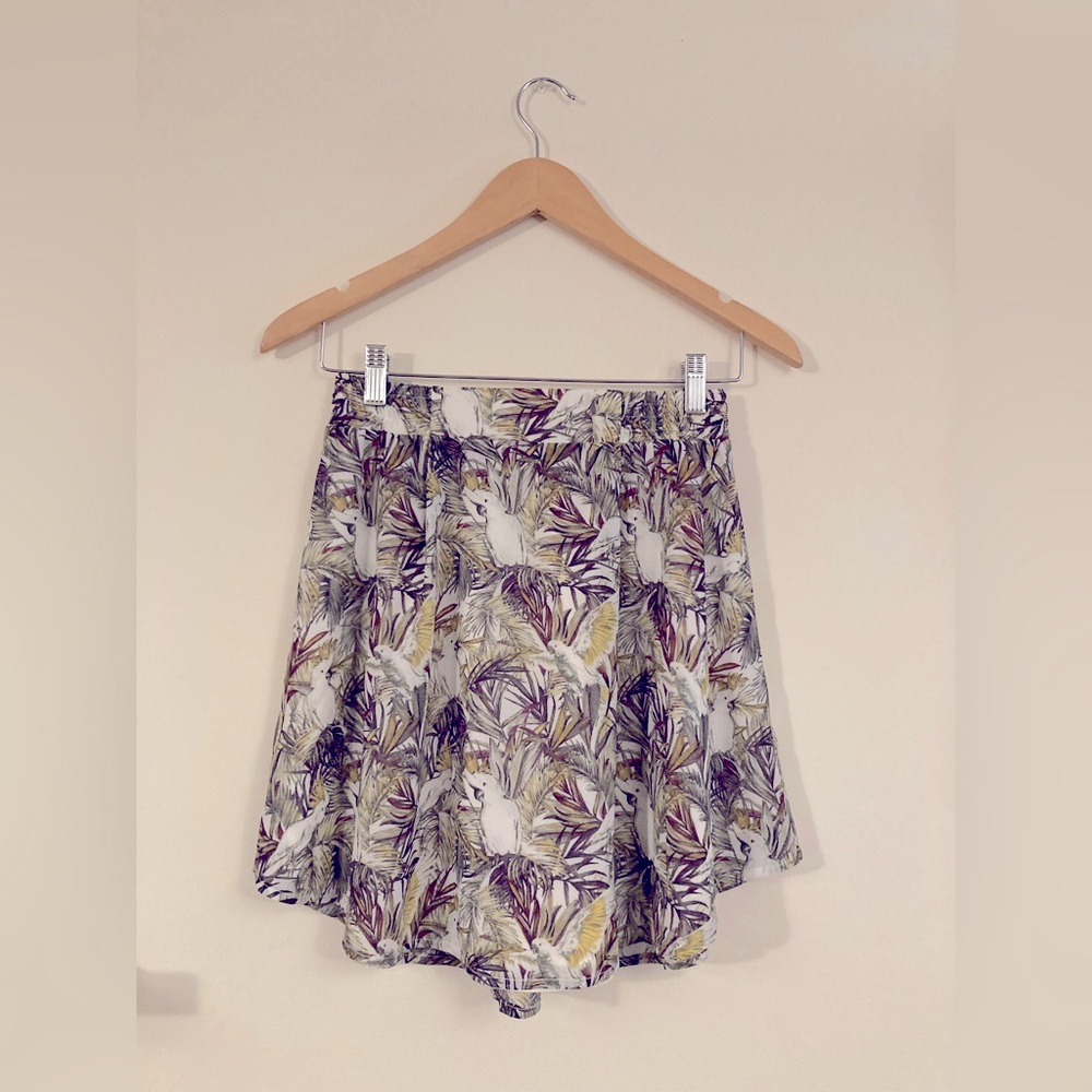 Vintage Dynamite Tropical Leaf and Bird Print Skirt Cockatoo Skirt Women’s XS